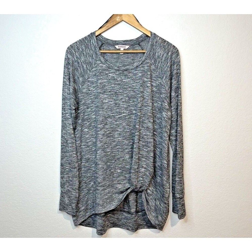 Juicy Couture XL Sweater Gather at Waist Crew Neck Women's Heathered Gray Y2K